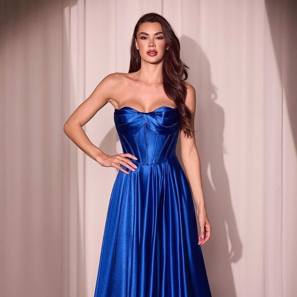 NEW LONG FORMAL SLEEVELESS STRAPLESS A-LINE SOFT SATIN GOWN...